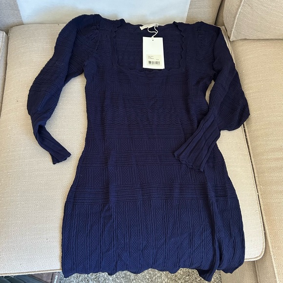NWT Sezane Hallie Mini Dress Navy Blue Knit French Elegant Causal - Picture 5 of 10